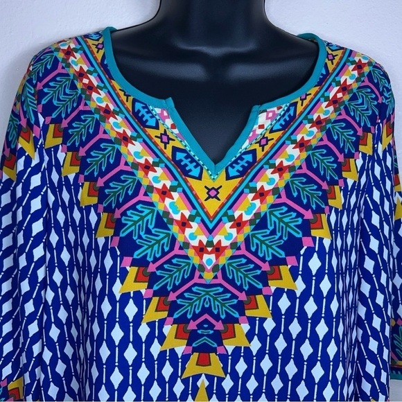 MEDIUM PINK OWL COLORFUL BOHEMIAN TUNIC TOP GEOMETRIC BLOUSE - Picture 4 of 11